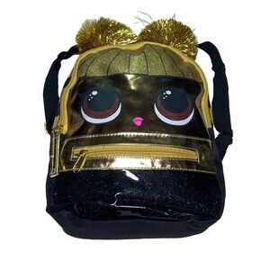 LOL Surprise Mini Backpack Tote Black Glitter Pompoms Dolls Lunch Carry Bag 10"